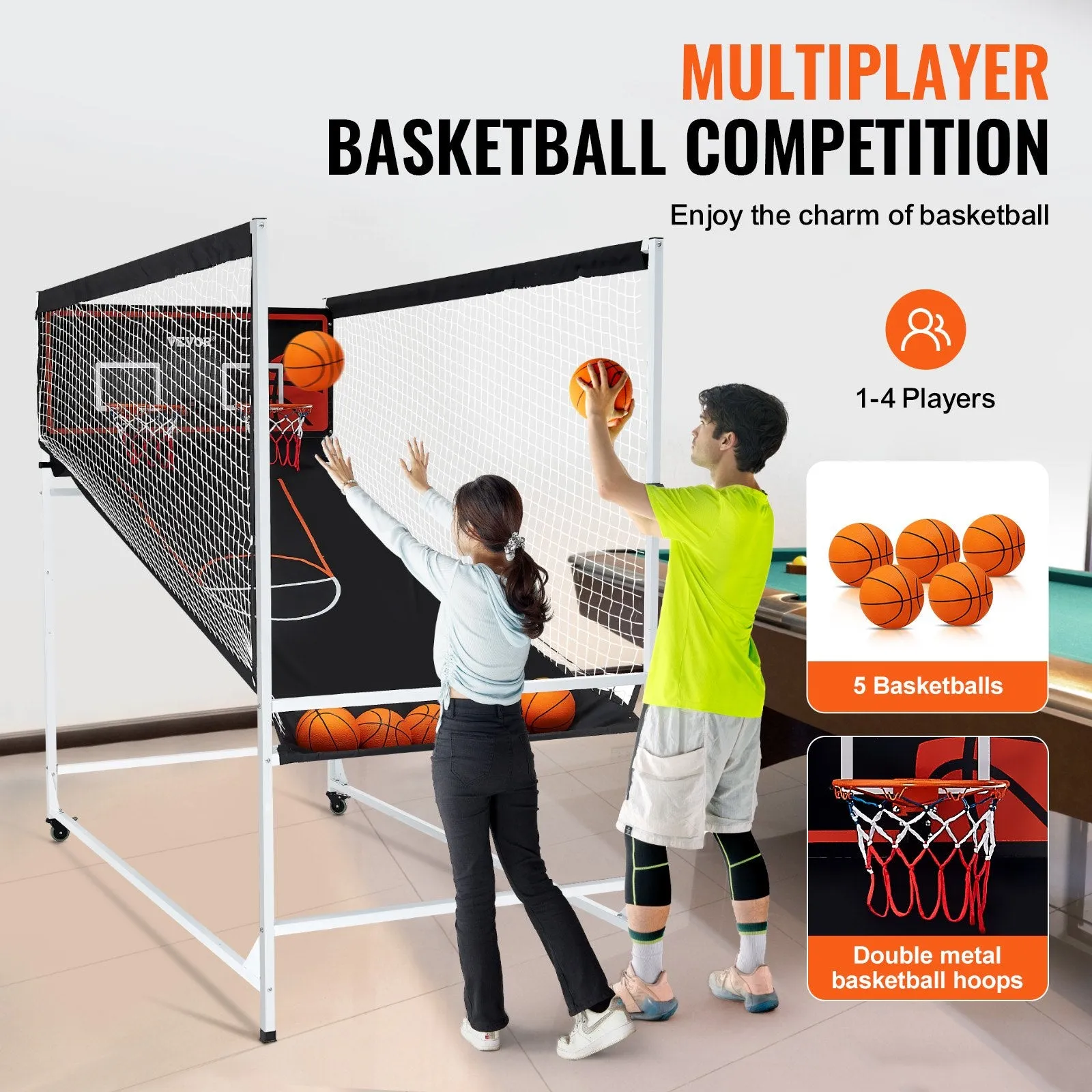 Vevor Arcade Basketball Game 7.5' Indoor 2-Player Dual Shot with 8 Game Modes and Electronic Scoreboard New