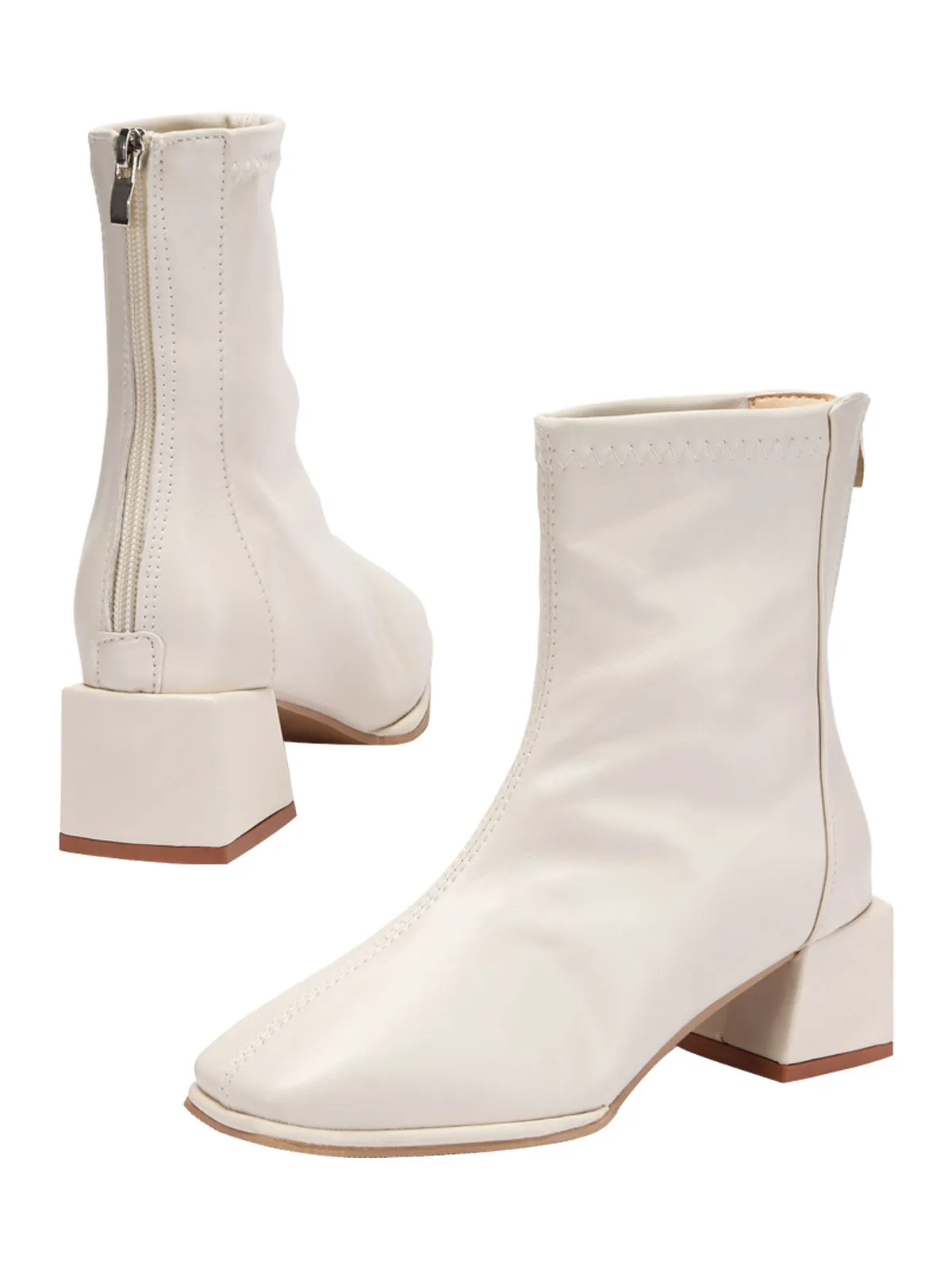 Vintage White Leather Square Toe Heeled Boots