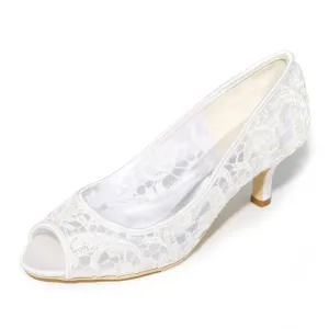 Women's Mesh Kitten Heel Peep Toe With Hollow-out Wedding Shoes Bridal Shoes