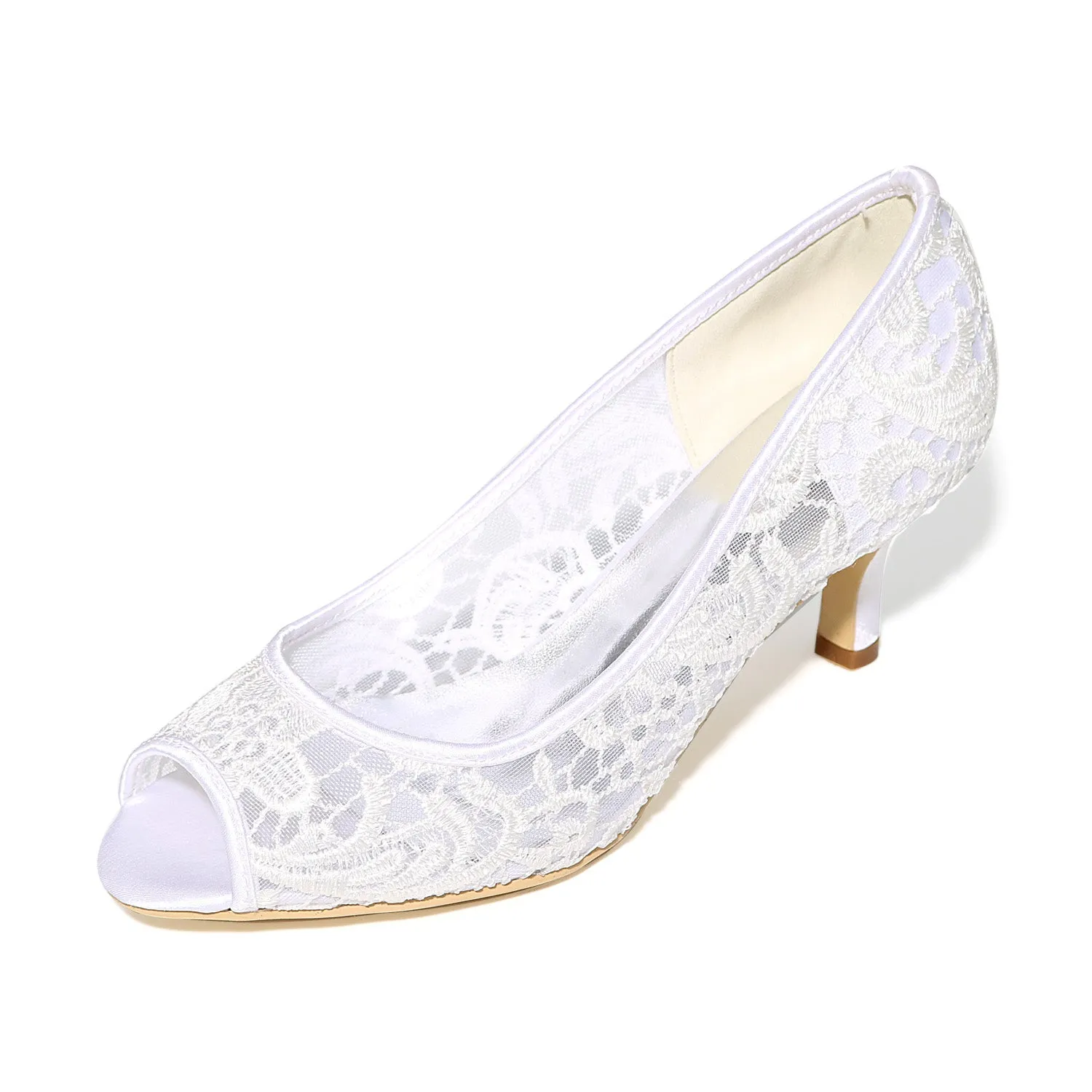 Women's Mesh Kitten Heel Peep Toe With Hollow-out Wedding Shoes Bridal Shoes