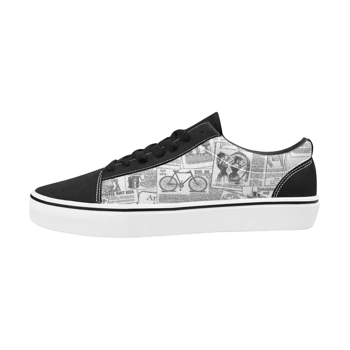 Women's Monochrome Newspaper Print Low Top Canvas Shoes