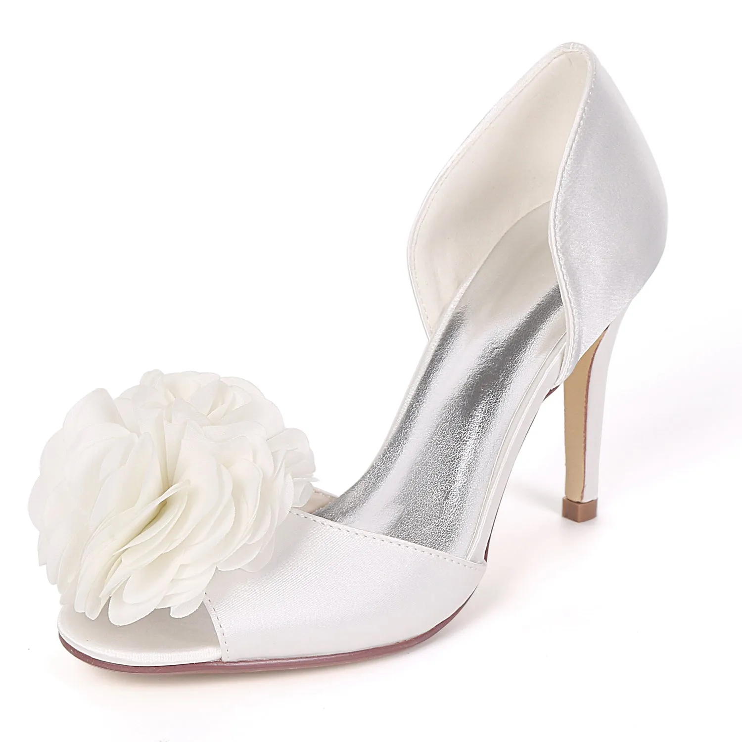 Women's Satin Stiletto Heel Peep Toe With Flower Wedding Shoes Bridal Shoes