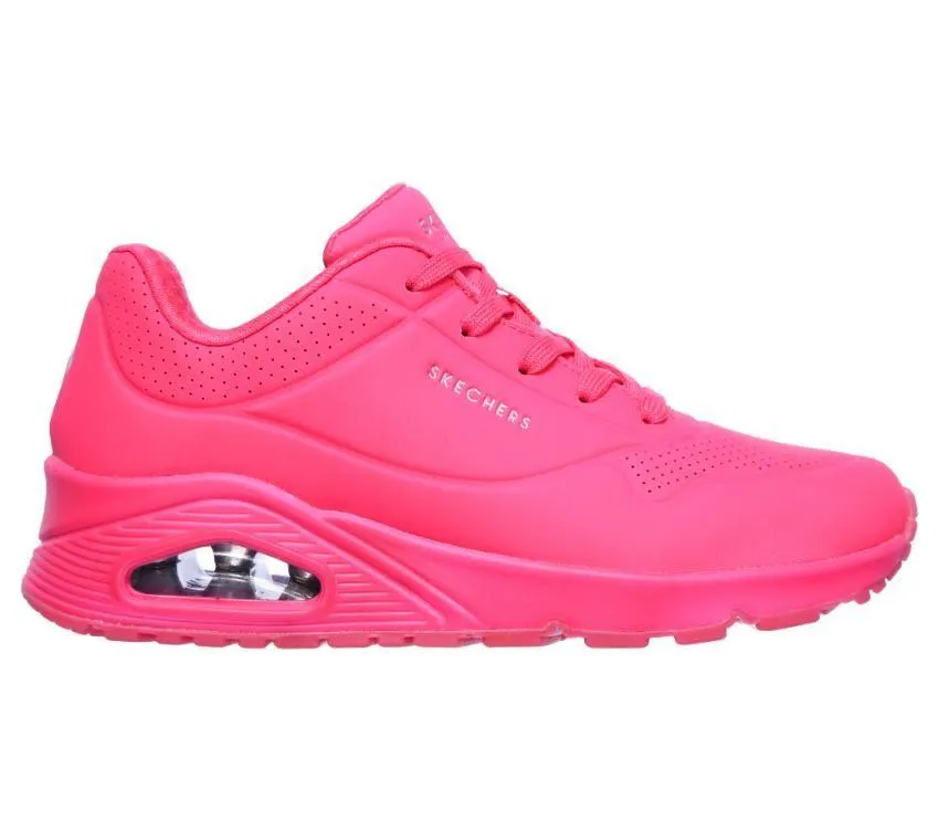 Womens Skechers Uno - Neon Nights Hot Pink Lace Up Sneaker Shoes