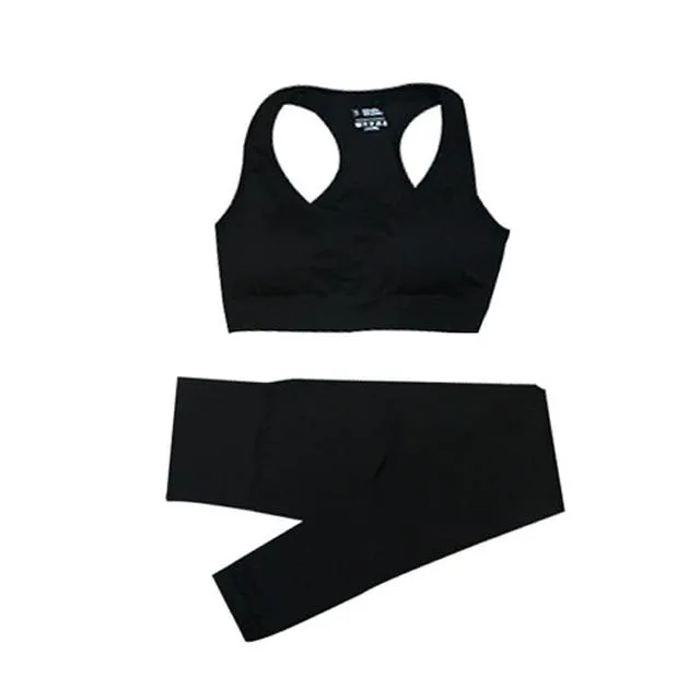 Yoga Set Workout Sportswear Long Sleeve Crop Top High Waist Leggings For Women