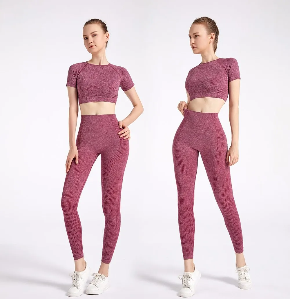 Yoga Set Workout Sportswear Long Sleeve Crop Top High Waist Leggings For Women