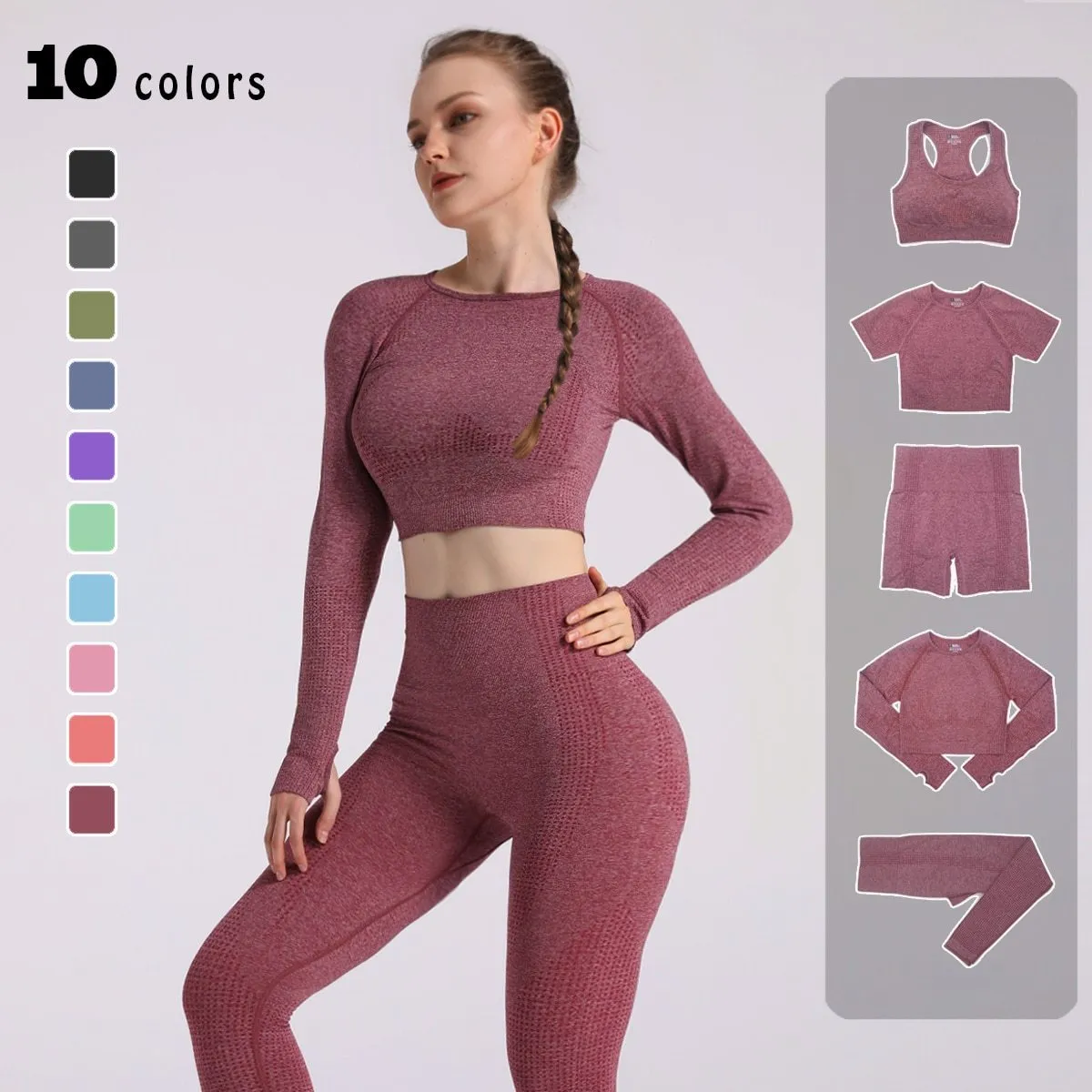 Yoga Set Workout Sportswear Long Sleeve Crop Top High Waist Leggings For Women