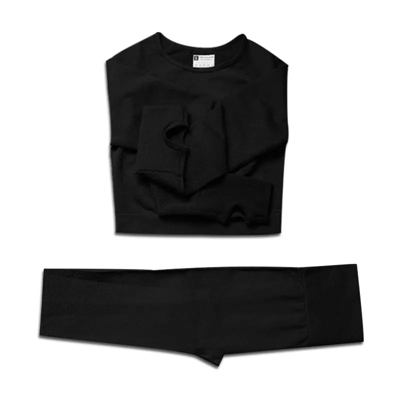 Yoga Set Workout Sportswear Long Sleeve Crop Top High Waist Leggings For Women