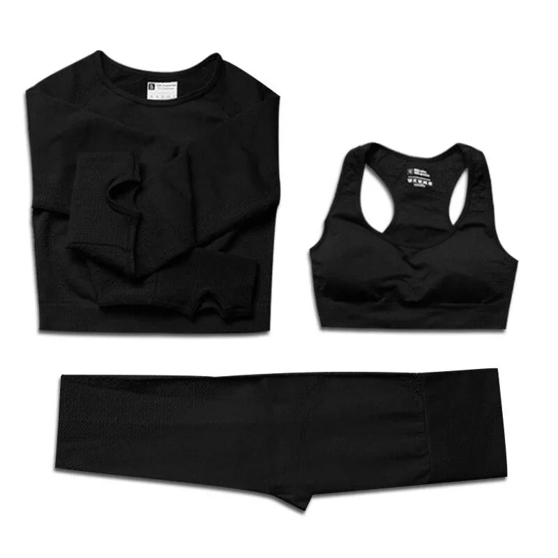 Yoga Set Workout Sportswear Long Sleeve Crop Top High Waist Leggings For Women